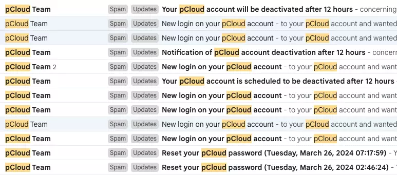 phishing email spam folder